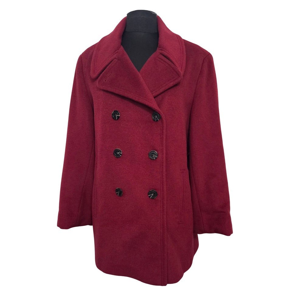 Calvin Klein Women's Red Wool Silk‎ Blend Double Breasted Peacoat Size 16 or XL